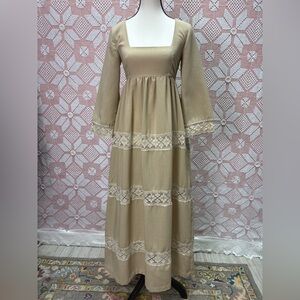 Vintage 70s Romantic Prairie Lace Trim Empire Maxi Dress – Handcrafted